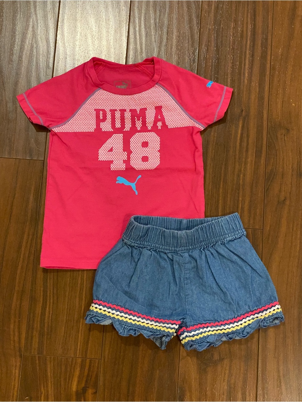 Puma logo tee and denim chambray shorts 2T